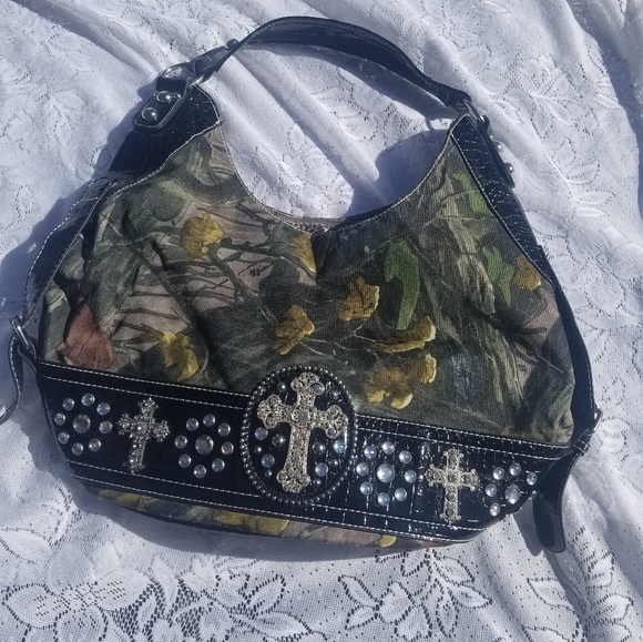 no brand Handbags - Camo purse with sequin crosses